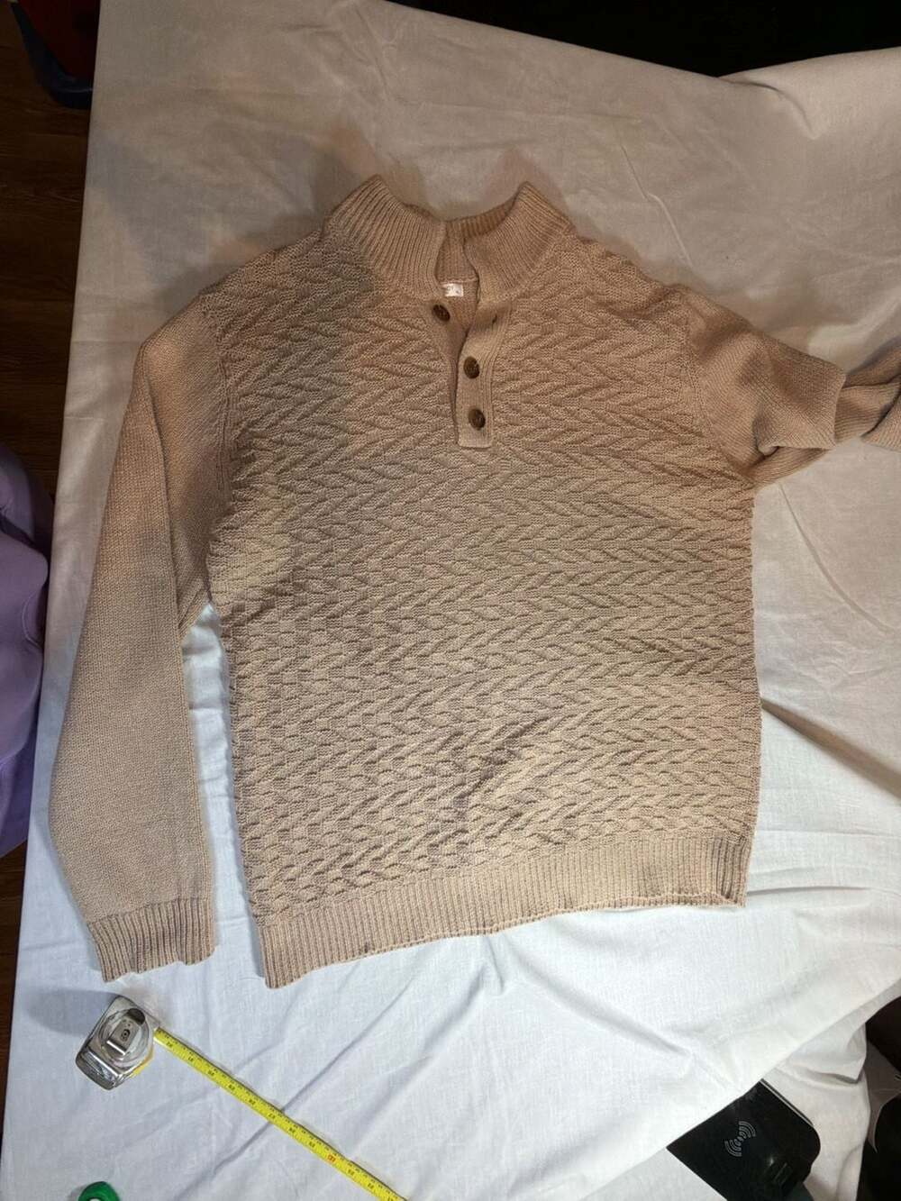 COOFANDY Men's Tan Textured Knit Mock Neck Button Pullover Sweater Size XL